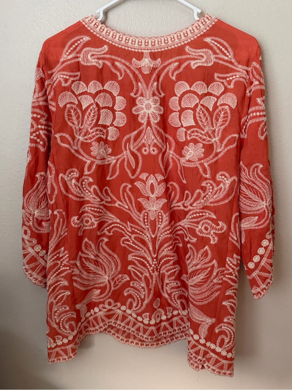 Solitaire Coral Embroidered Tunic Top Boho Floral Cotton 3/4 Sleeve Women L - Picture 6 of 6